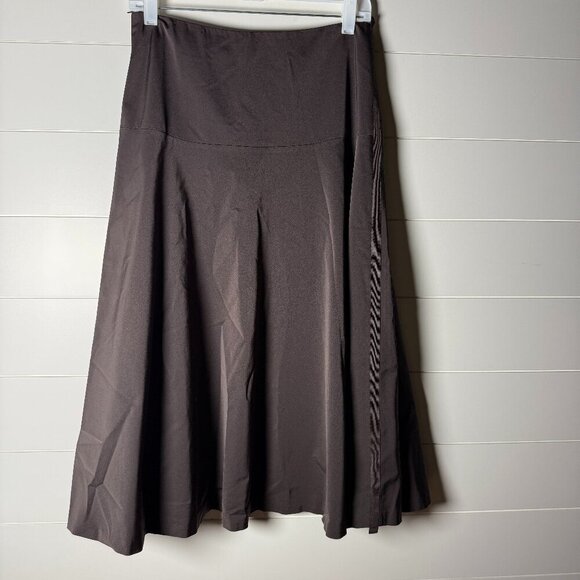 Rene Lezard Made in Germany Sz 38 Chocolate A Line Swing Skirt Ribbon Trim - Picture 5 of 8